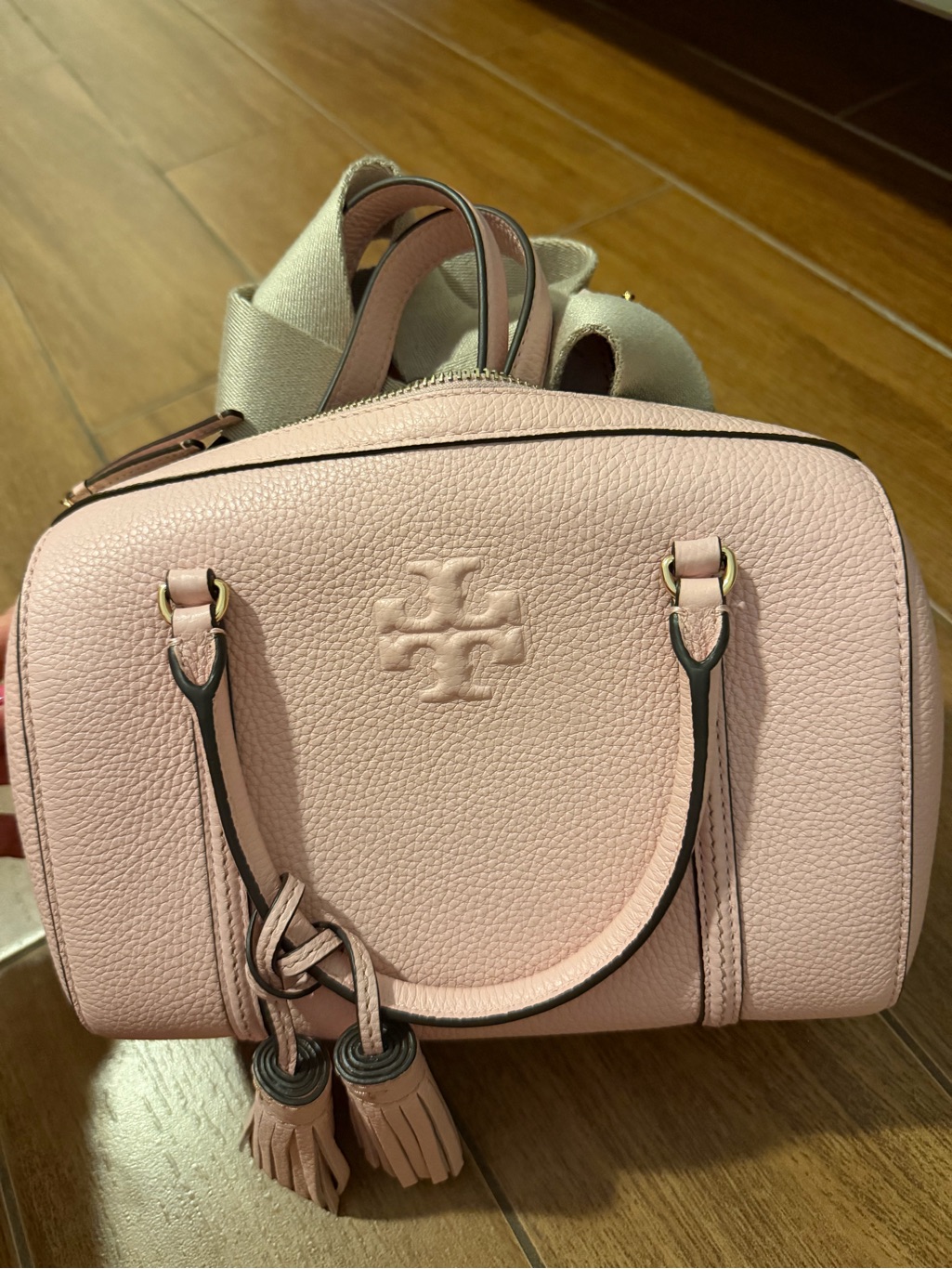 Tory Burch Large Thea Satchel Blush Pink Pebbled Leather Crossbody